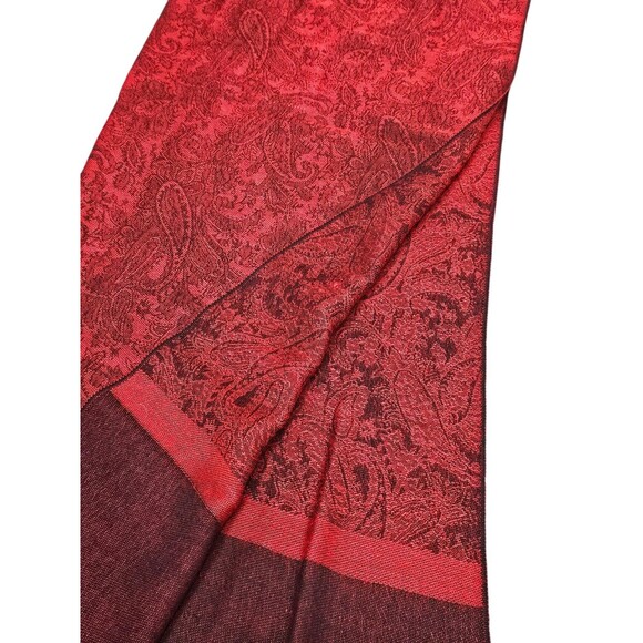 Womens Cashmere Silk Pashmina Red Paisley Scarf Wrap Shawl Stole Fringe 68x26 - Picture 16 of 16
